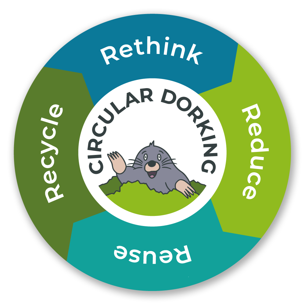 Circular Dorking Arrow Logo with drop shadow