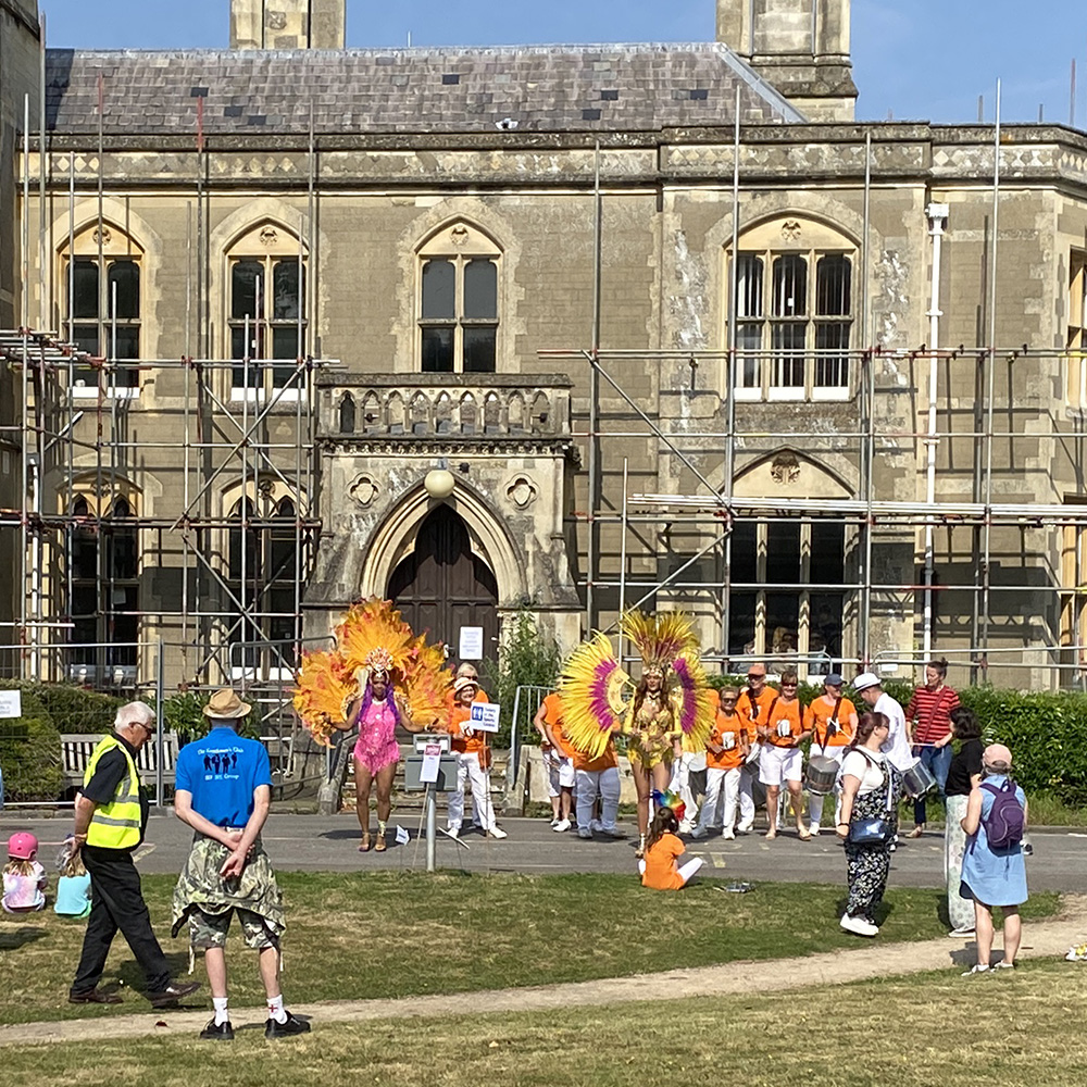 Bloco Do Sol and Carnival Dancers outside Pippbrook Hose 2024