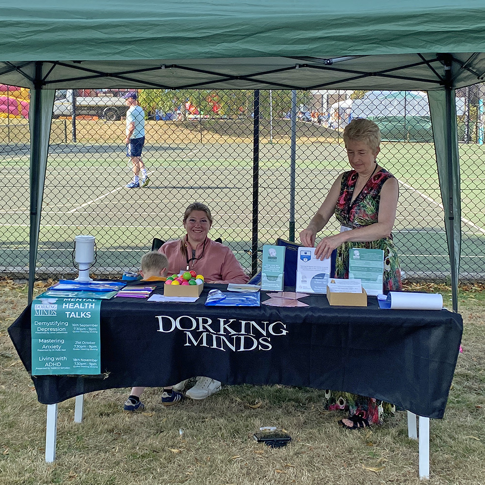 Francesca and colleague on Dorking Minds Stall at Pippfest 2024