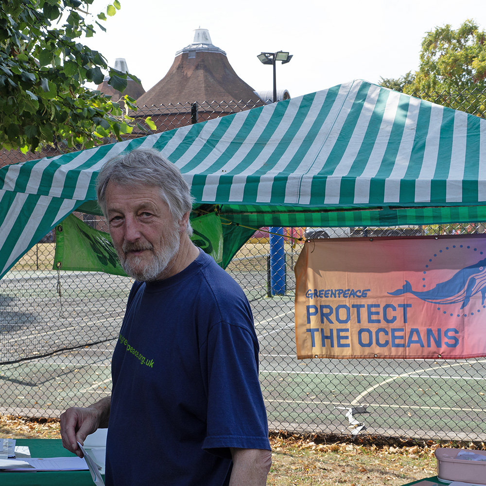 Neil on the Greenpeace Stall at Pippfest 2024